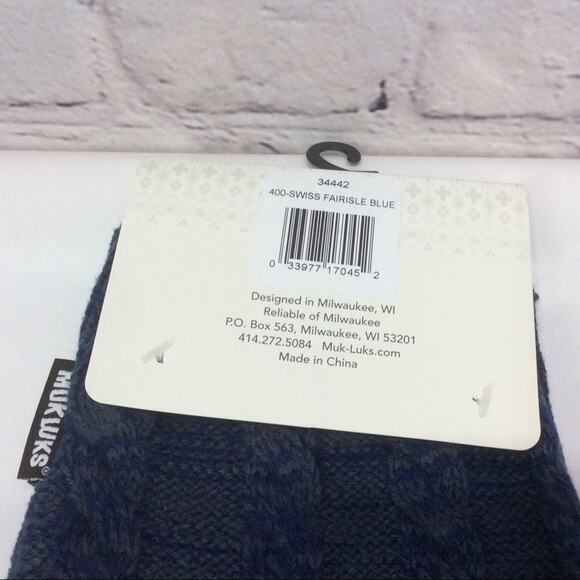 Muk Luks Knit Boot Cuffs/Toppers 2 Sets Nordic Dot Moccasin Brown /Fairisle Blue - Picture 8 of 9